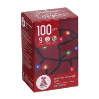 Гирлянда электрическая Вьюн 9м, 100 LED-призма, мульти.8 реж,черн. провод 220В СНОУ БУМ
